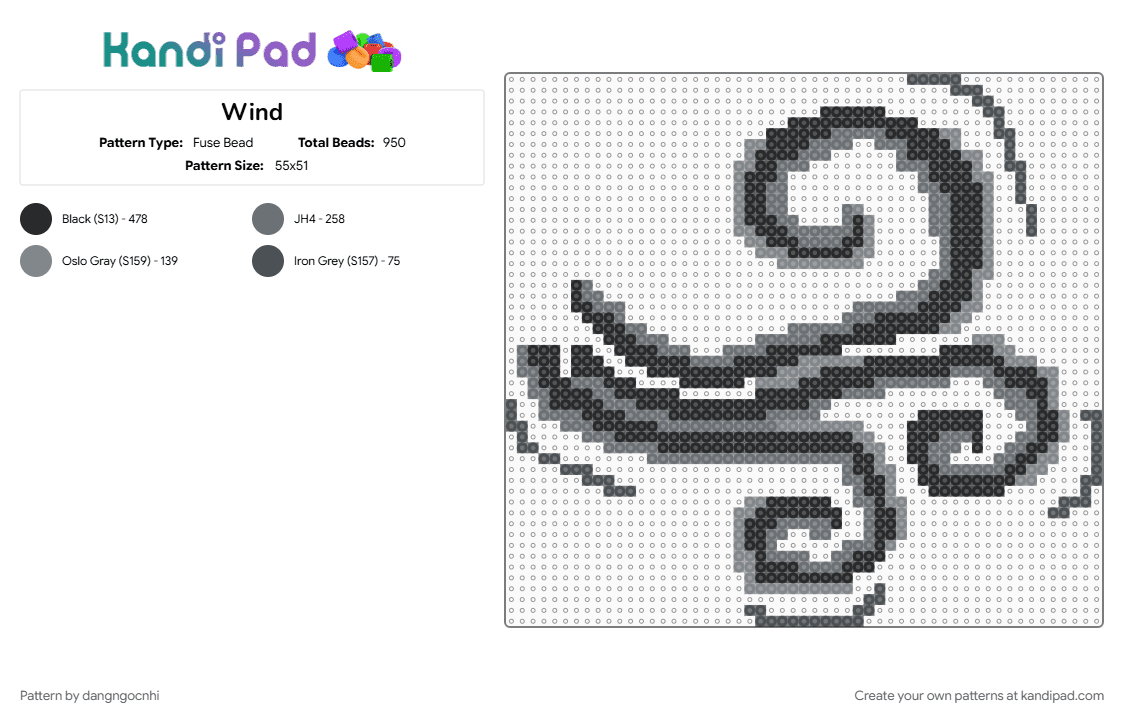 Wind - Fuse Bead Pattern by dangngocnhi on Kandi Pad - cotdwind, gray