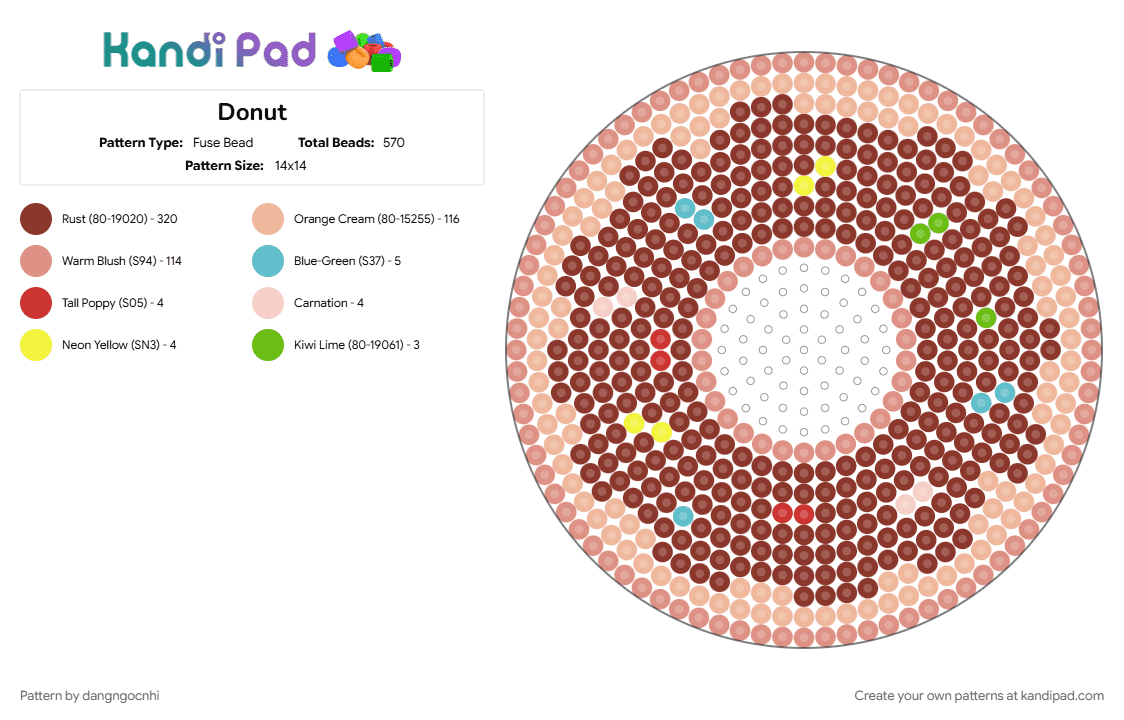 Donut - Fuse Bead Pattern by dangngocnhi on Kandi Pad - beige, red