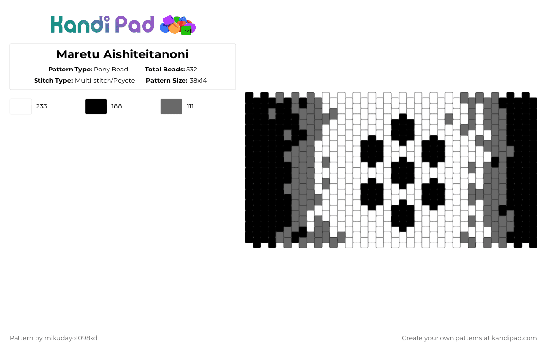 Maretu Aishiteitanoni - Pony Bead Pattern by mikudayo1098xd on Kandi Pad - white,gray,maretu,vocaloid,hatsune miku,miku