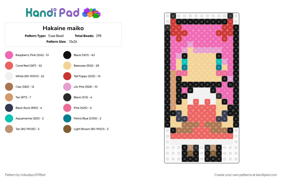 Hakaine maiko - Fuse Bead Pattern by mikudayo1098xd on Kandi Pad - beige, pink, red, utau, utauloid
