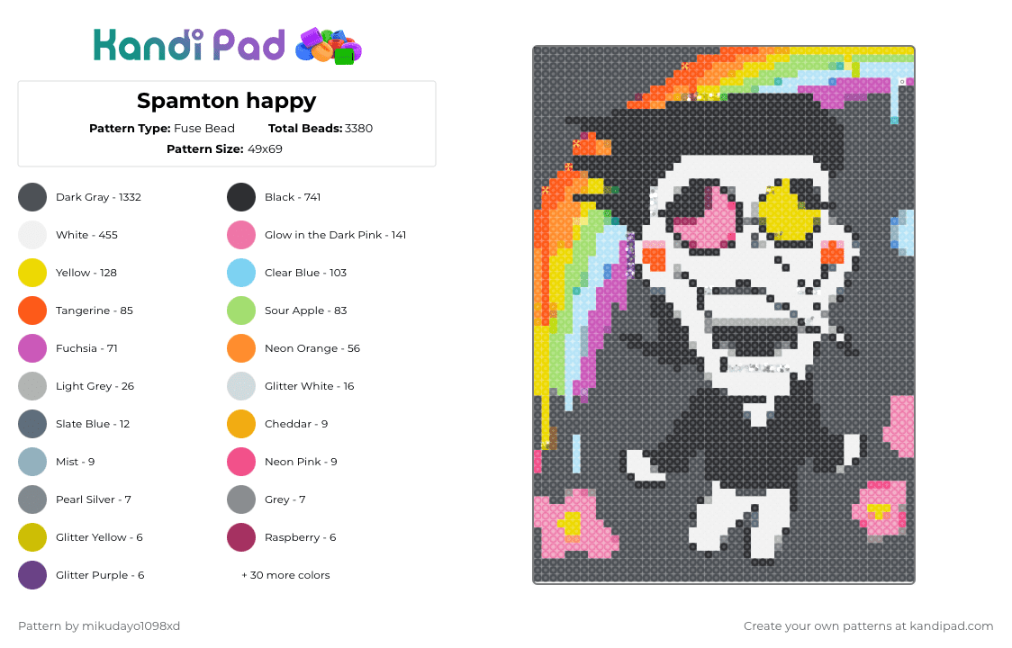 Spamton happy - Fuse Bead Pattern by mikudayo1098xd on Kandi Pad - gray,orange,yellow,pink