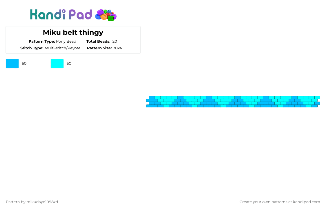 Miku belt thingy - Pony Bead Pattern by mikudayo1098xd on Kandi Pad - light blue,miku