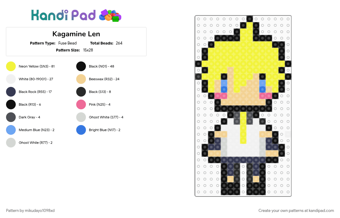 Kagamine Len - Fuse Bead Pattern by mikudayo1098xd on Kandi Pad - beige, len, music, vocaloid, vocalsynth, yellow