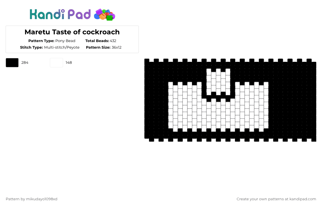 Maretu Taste of cockroach - Pony Bead Pattern by mikudayo1098xd on Kandi Pad - black, hatsune miku, maretu, miku, vocaloid, white