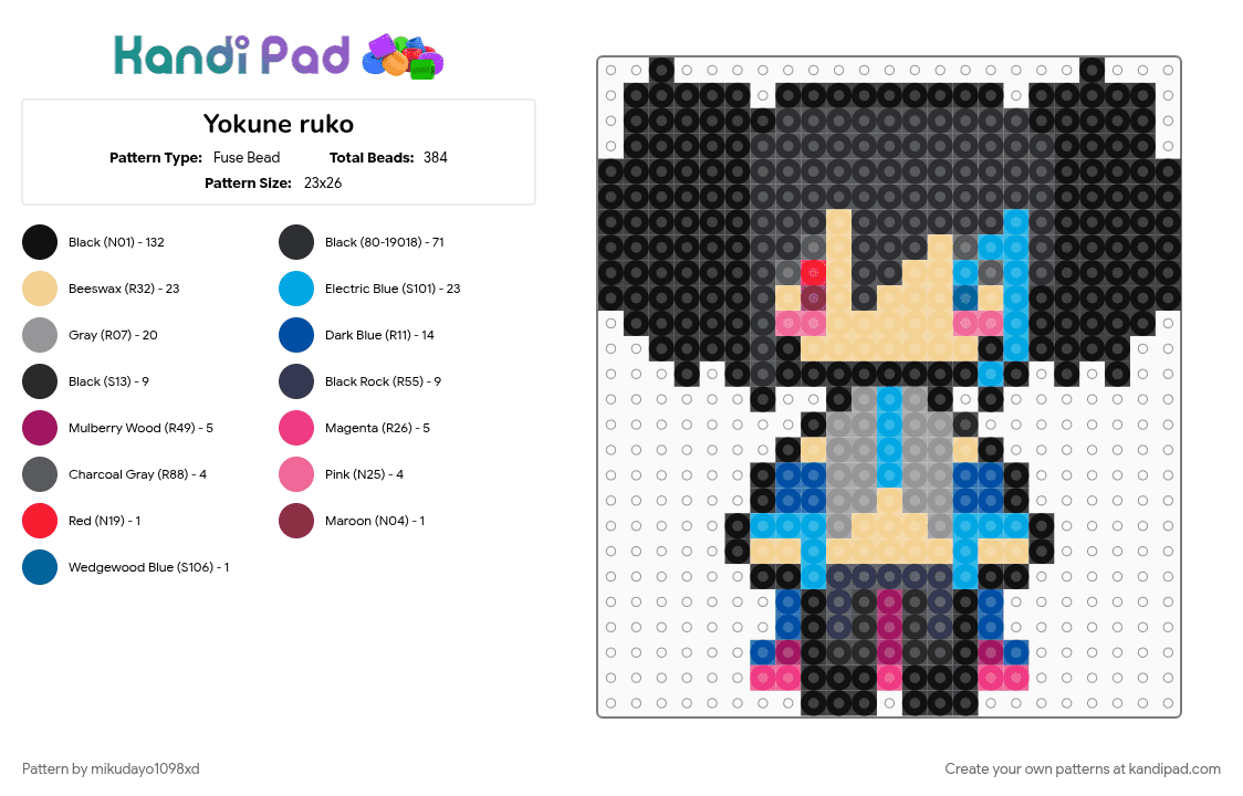 Yokune ruko - Fuse Bead Pattern by mikudayo1098xd on Kandi Pad - beige, black, cotdkawaii, gray, light blue, ruko yokune, utau, utauloid, yokune ruko