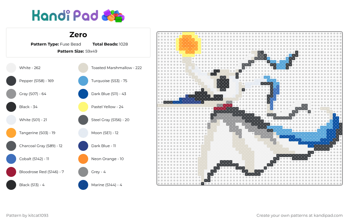 Zero - Fuse Bead Pattern by kitcat1093 on Kandi Pad - zero,movie,ghost,dog,pet,tim burton,halloween,animal,holiday,spooky,beige,gray,blue,light blue,nightmare before christmas