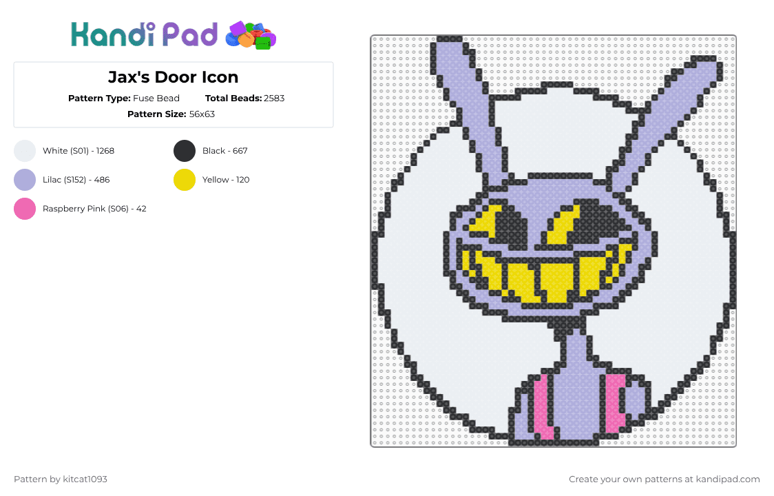 Jax\'s Door Icon - Fuse Bead Pattern by kitcat1093 on Kandi Pad - white,pink,the amazing digital circus,digital circus,jax,tdac