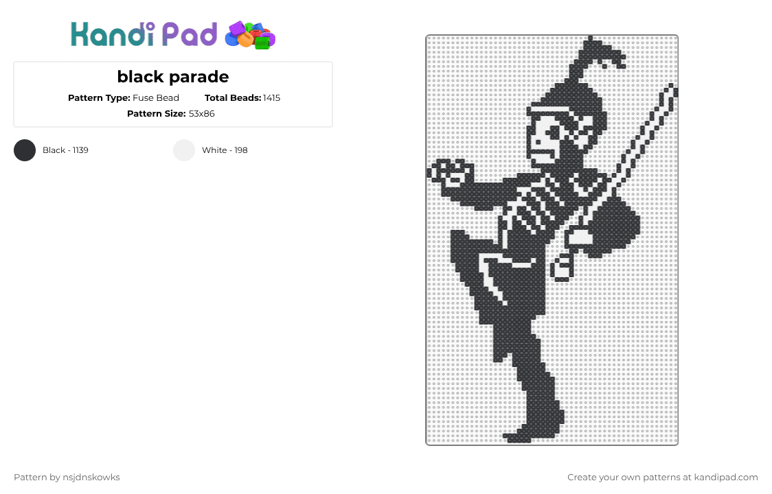 black parade - Fuse Bead Pattern by nsjdnskowks on Kandi Pad - black