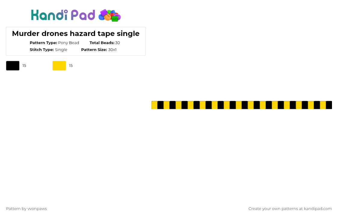 Murder drones hazard tape single - Pony Bead Pattern by vvonpaws on Kandi Pad - black,yellow,murder drones,n,v,j,hazard,hazard tape