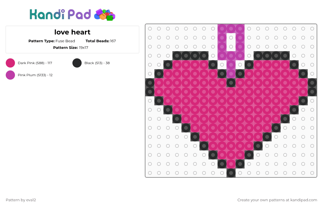 love heart - Fuse Bead Pattern by eva12 on Kandi Pad - pink