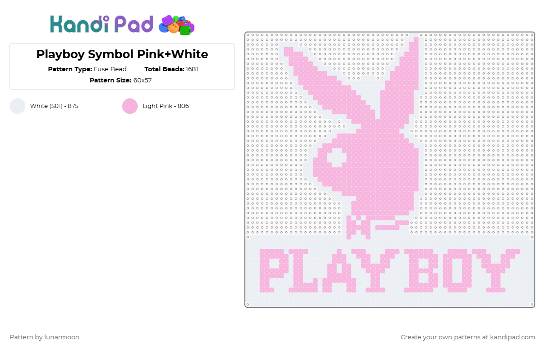 Playboy Symbol Pink+White - Fuse Bead Pattern by lunarmoon on Kandi Pad - pink, white