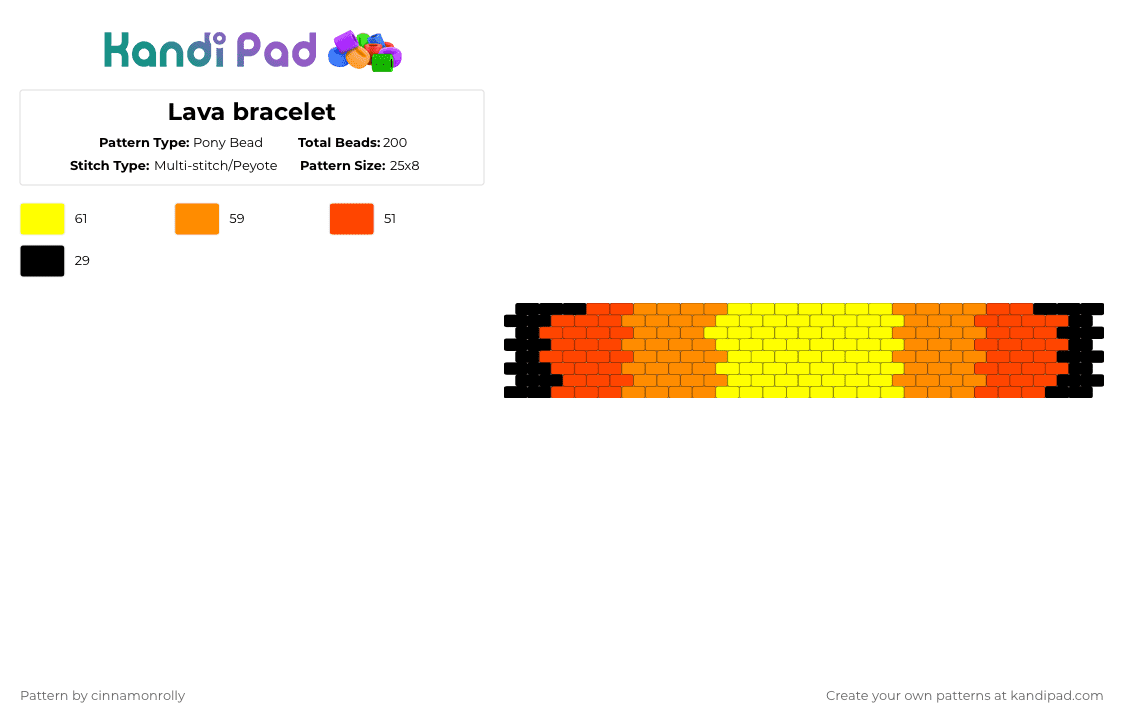 Lava bracelet - Pony Bead Pattern by cinnamonrolly on Kandi Pad - orange,yellow
