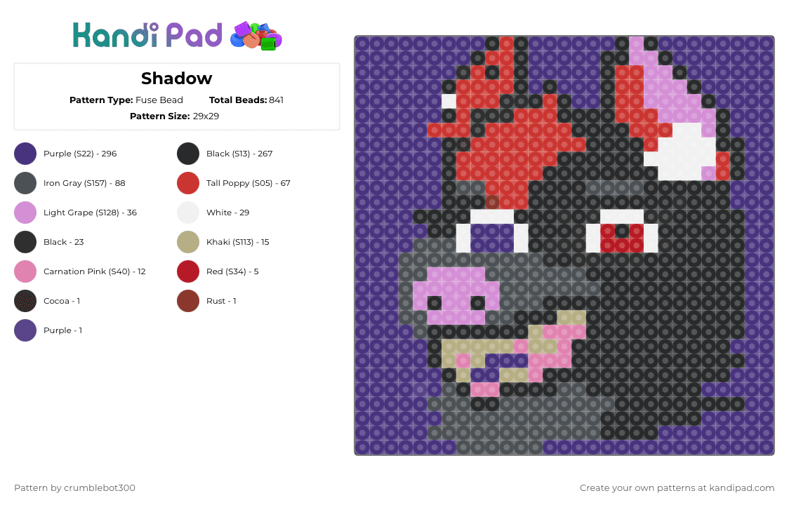 Shadow Fuse Bead Pattern - Kandi Pad | Kandi Patterns, Fuse Bead ...