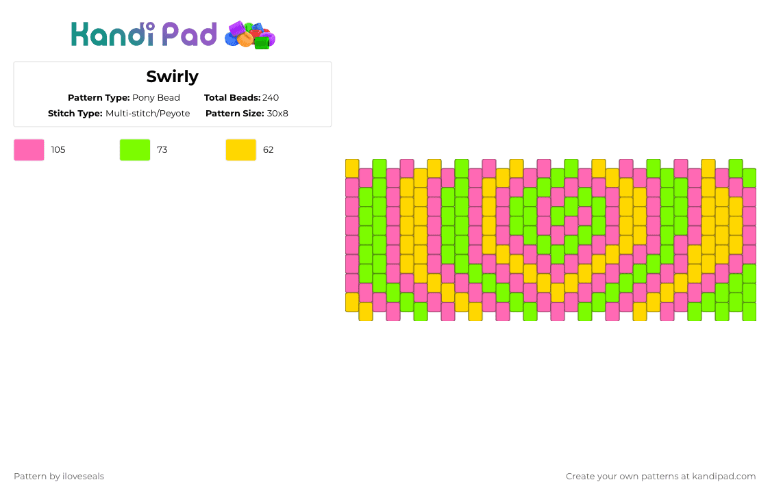 Swirly - Pony Bead Pattern by iloveseals on Kandi Pad - pink