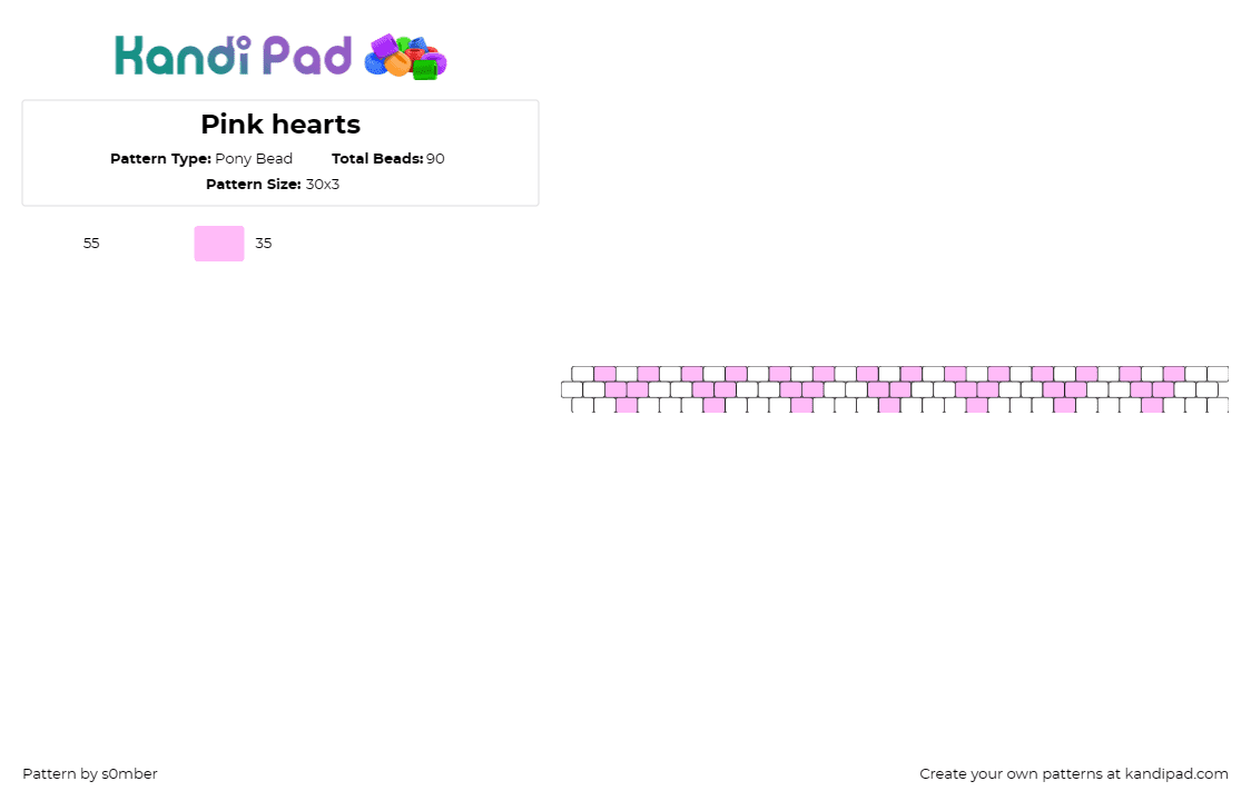 Pink hearts - Pony Bead Pattern by s0mber on Kandi Pad - hearts,bracelet,cuff,sweet,romantic,affection,fondness,symbol,love,friendship,pi