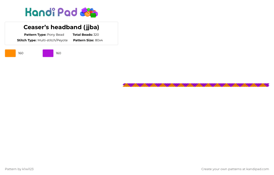 Ceaser’s headband (jjba) - Pony Bead Pattern by k1wi123 on Kandi Pad - ceaser, hamon, headband, jjba, joestar, jojo, jojos bizarre adventure, joseph, orange, purple