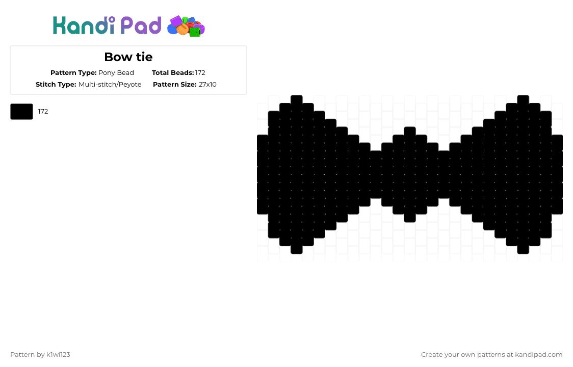 Bow tie - Pony Bead Pattern by k1wi123 on Kandi Pad - black,dapper,bow,fancy,cosplay