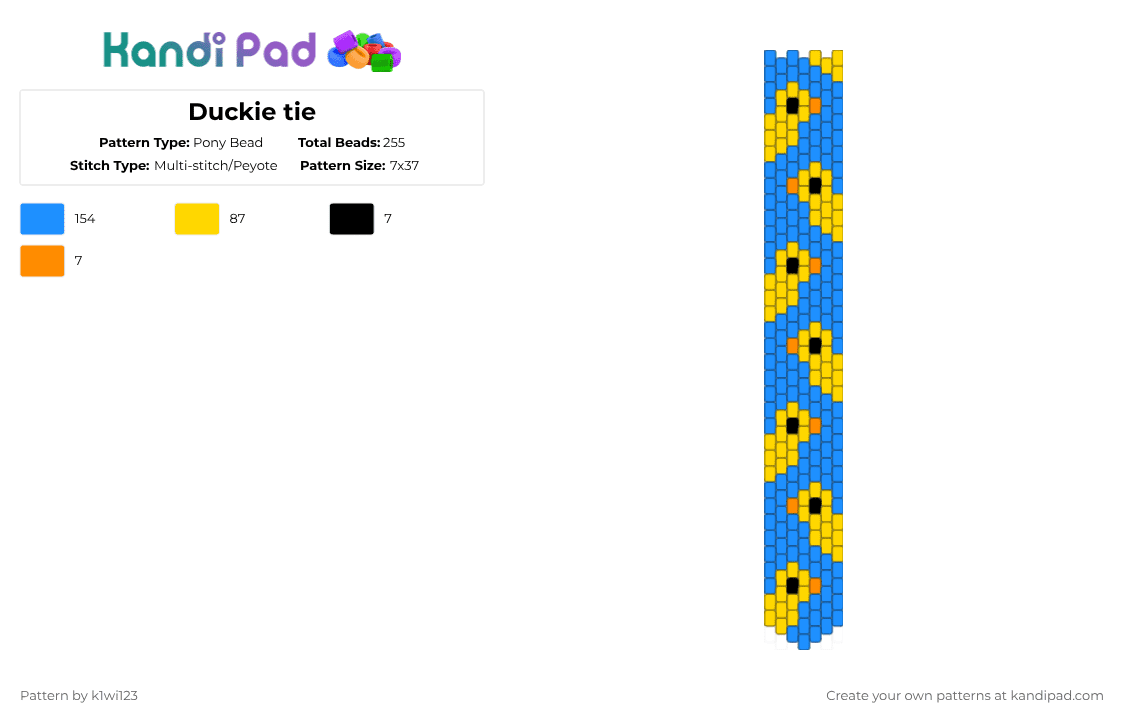 Duckie tie - Pony Bead Pattern by k1wi123 on Kandi Pad - light blue,yellow