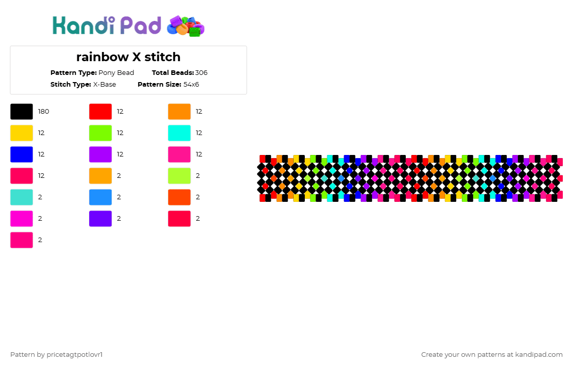 rainbow X stitch - Pony Bead Pattern by pricetagtpotlovr1 on Kandi Pad - black,red,purple