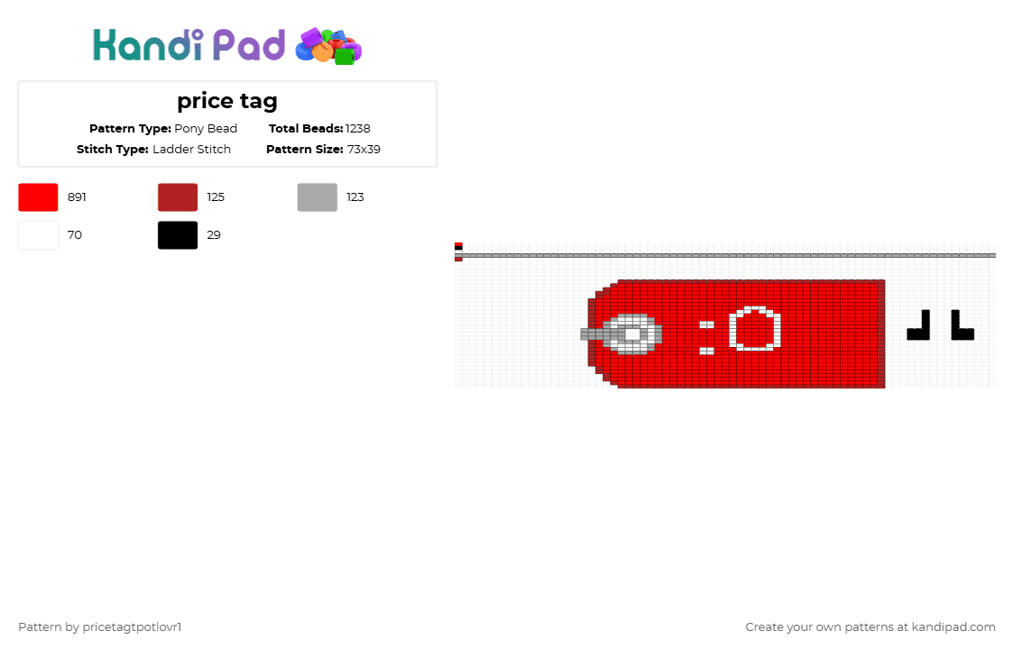 price tag - Pony Bead Pattern by pricetagtpotlovr1 on Kandi Pad - red