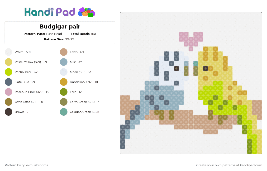 Budgigar pair - Fuse Bead Pattern by -rylie4christ- on Kandi Pad - white,yellow,beige,light blue,colorful