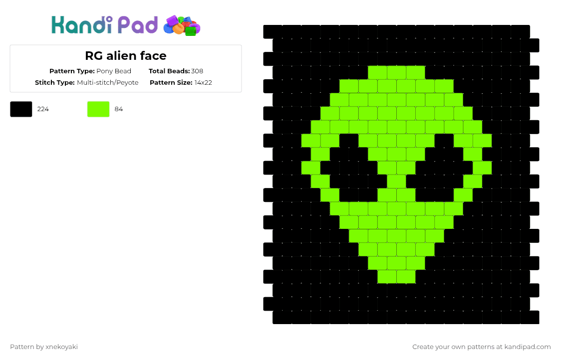 RG alien face - Pony Bead Pattern by xnekoyaki on Kandi Pad - black,green