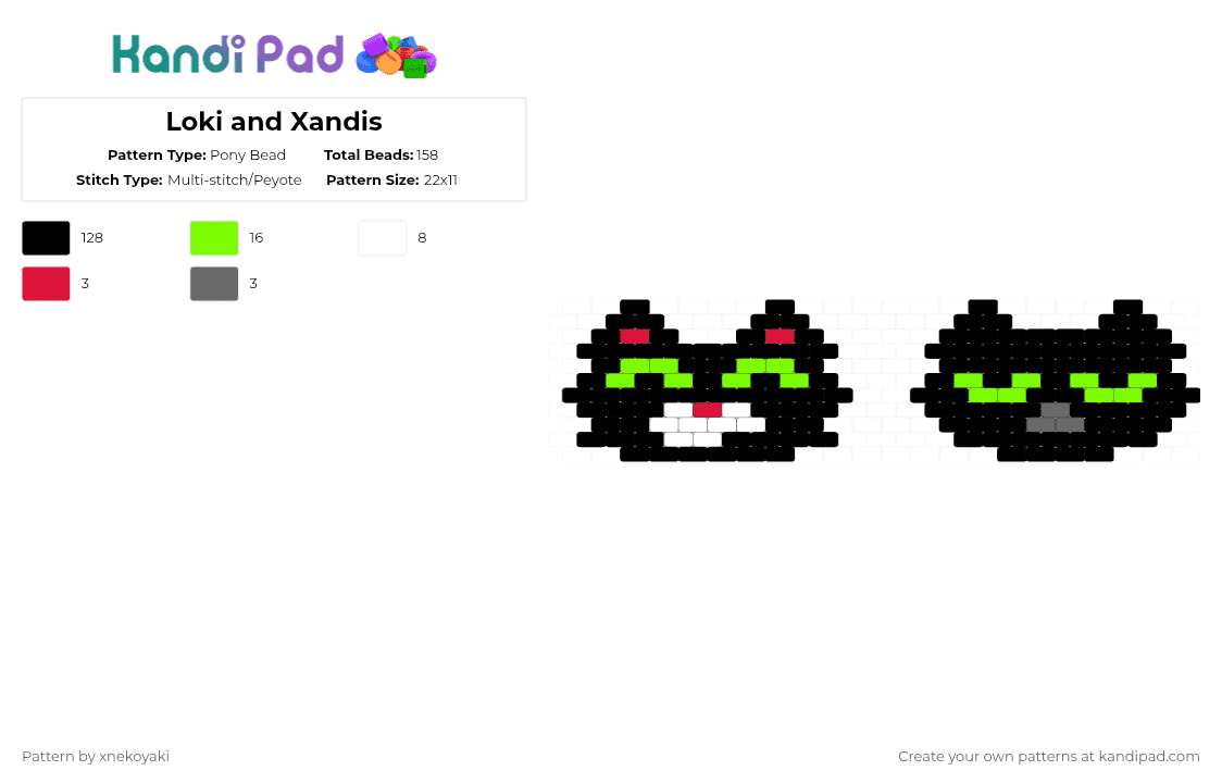 Loki and Xandis - Pony Bead Pattern by xnekoyaki on Kandi Pad - black, green
