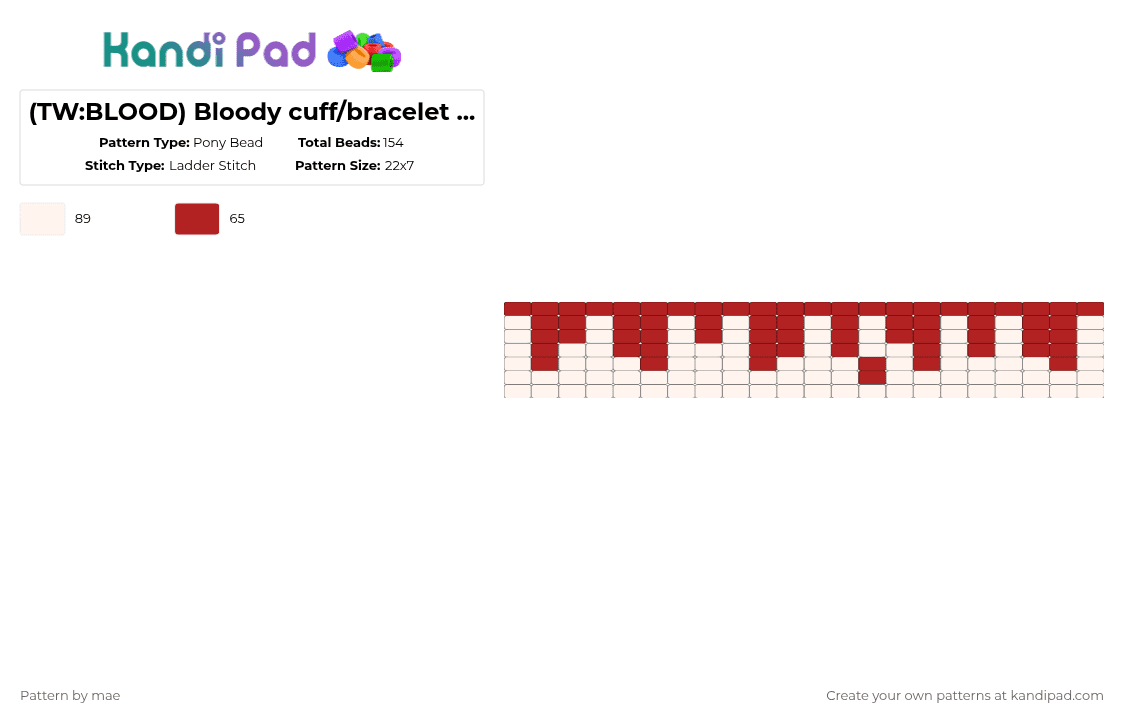 (TW:BLOOD) Bloody cuff/bracelet for @Browniebass227 - Pony Bead Pattern by mae on Kandi Pad - red,white,kawaii,glore,gore,blood,cuff,bracelet,requested