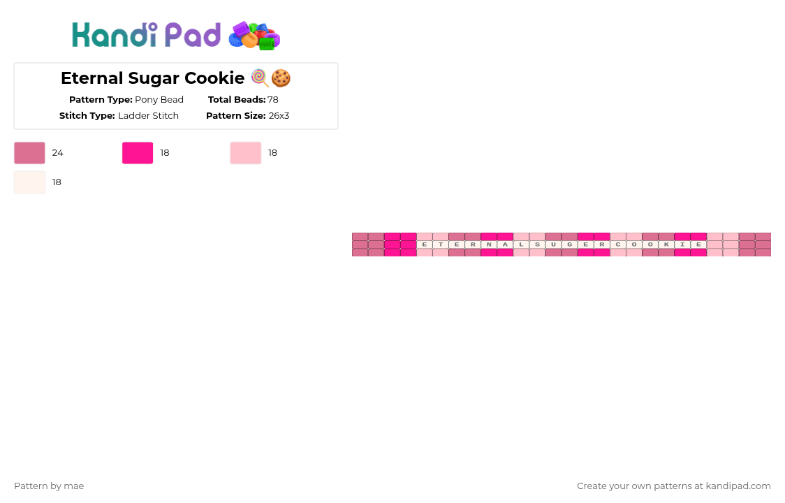 Eternal Sugar Cookie 🍭🍪 - Pony Bead Pattern by mae on Kandi Pad - pink,crk,cookierunkingdom,sloth,beast,beast cookie,sugar cookie,eternal sugar cookie