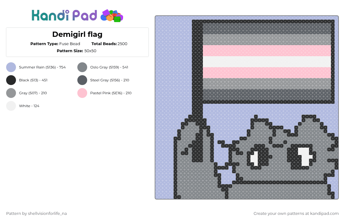 Demigirl flag - Fuse Bead Pattern by mae on Kandi Pad - gray,pink,pride,flags,rainbow,kitty,demi,demigirl