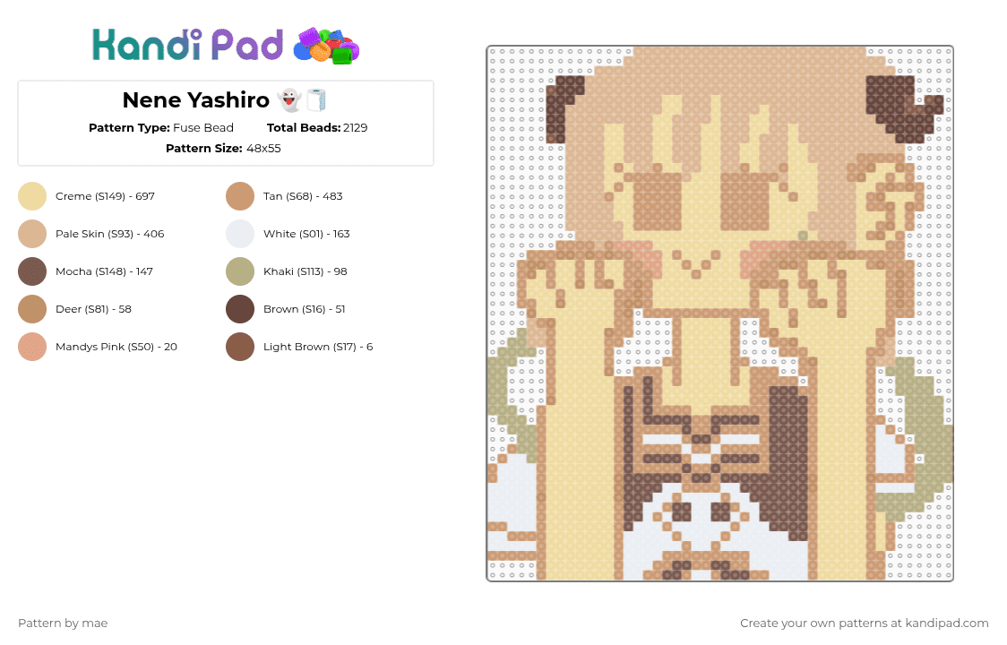 Nene Yashiro 👻🧻 - Fuse Bead Pattern by mae on Kandi Pad - beige,anime,tbhk,toilet bound hanako kun,mc,toilet,hanako gf,hanako kun