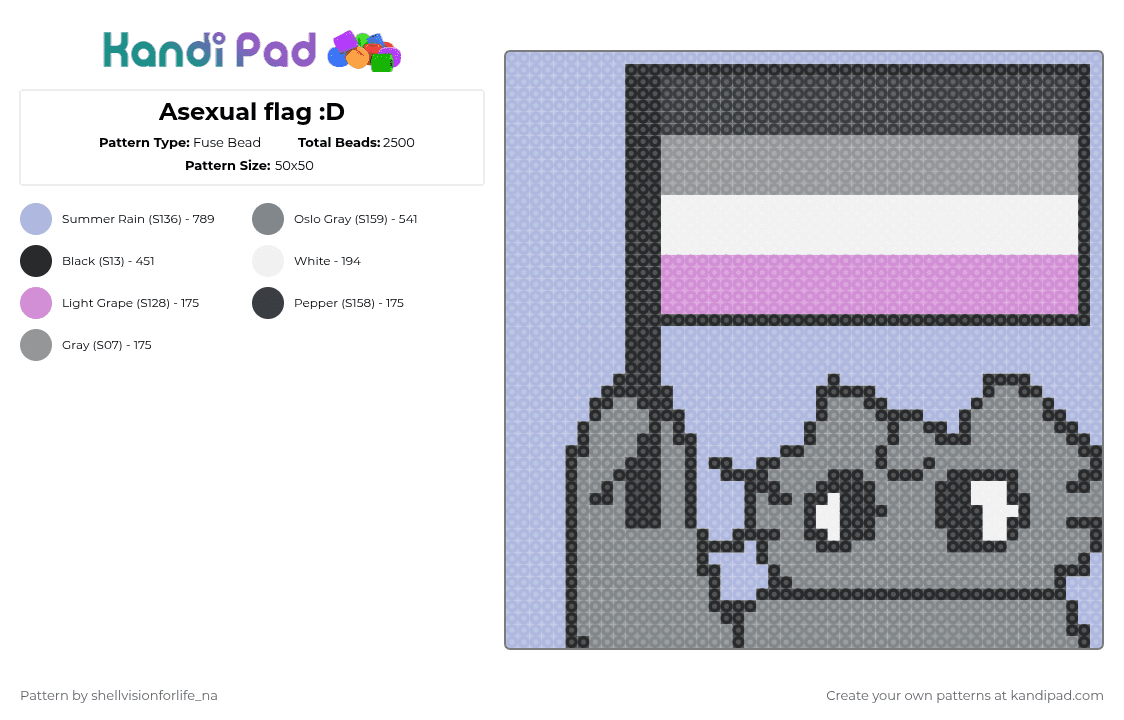 Asexual flag :D - Fuse Bead Pattern by mae on Kandi Pad - pink,gray,pride,sexuality,flag,cat,kitty,black,purple,white