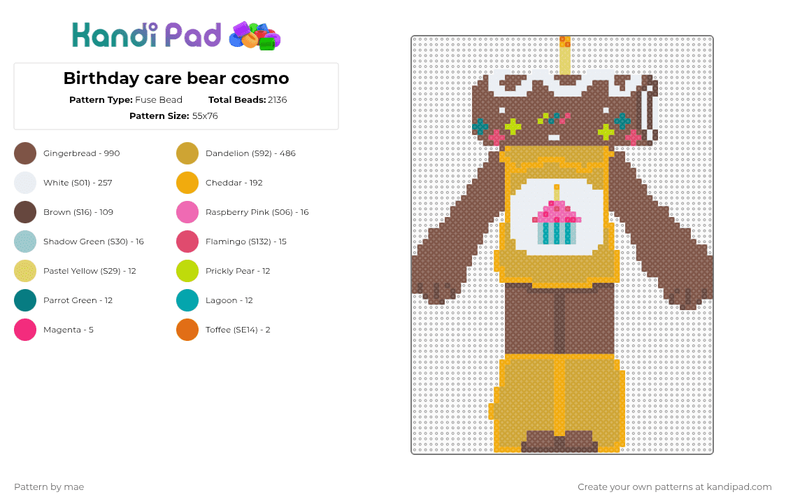 Birthday care bear cosmo - Fuse Bead Pattern by mae on Kandi Pad - orange,tan,dw,dandys world,cosmo,care bear,collab,dandysworldxcarebears,fanart