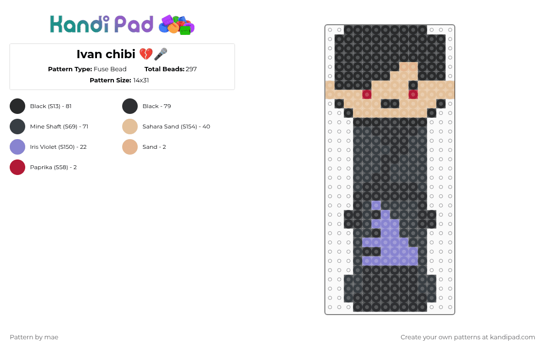 Ivan chibi 💔🎤 - Fuse Bead Pattern by mae on Kandi Pad - alien stage, alnst, beige, black, blue, gay, ivan, king yoai the third, qmeng, vivinos, yoai