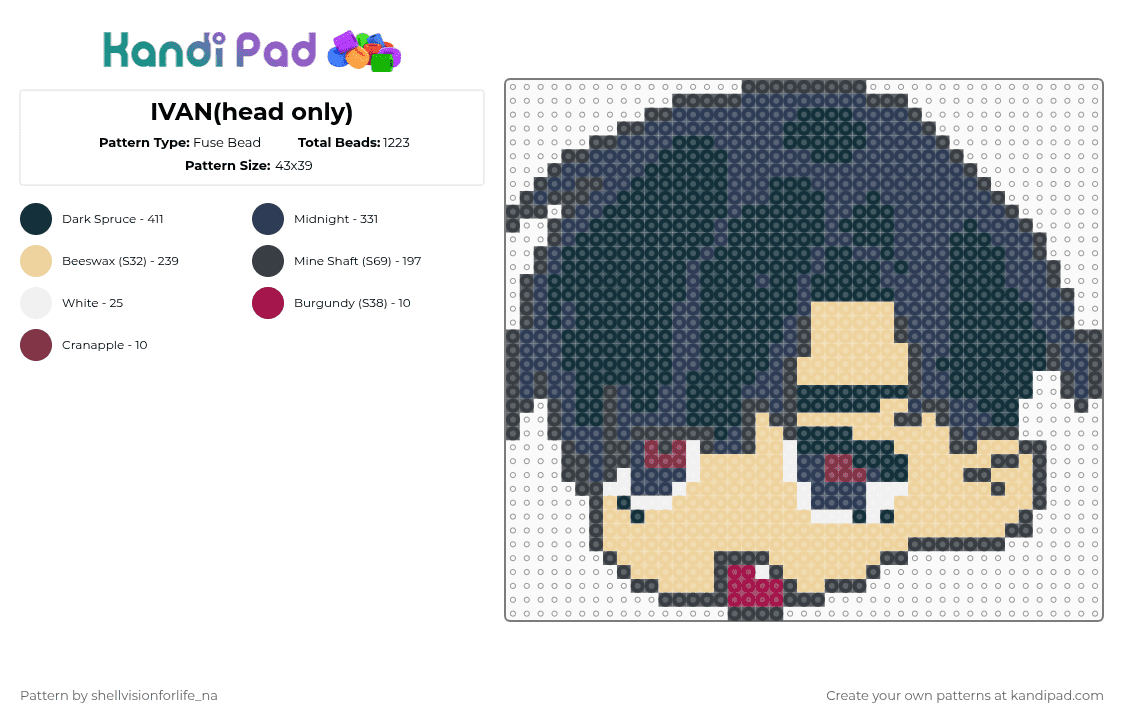 IVAN(head only) - Fuse Bead Pattern by mae on Kandi Pad - black,purple,beige,as,alien stage,tills lover,trama boy,alien,yt,show,ivan