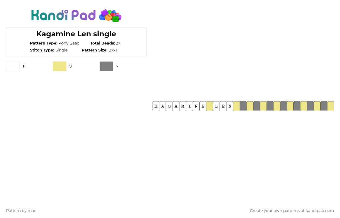 Kagamine Len single - Pony Bead Pattern by mae on Kandi Pad - yellow,gray,pjsk,vocalsynth,vocaloid,colorful stage,project sekai,len,kagamine len