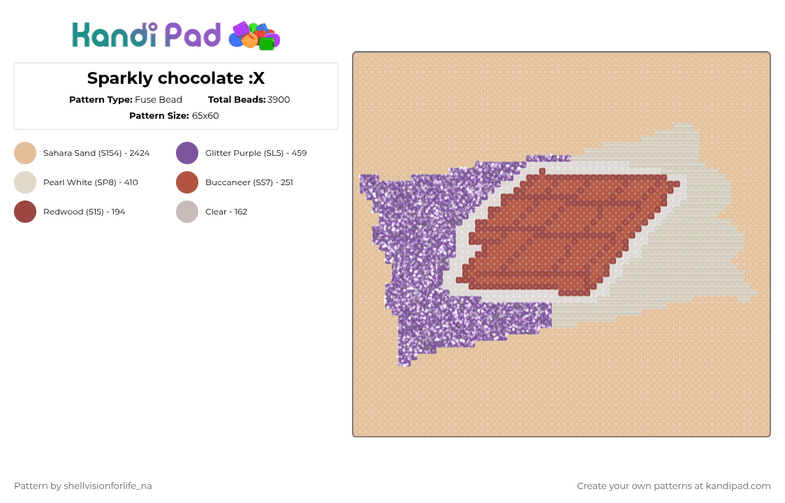Sparkly chocolate :X - Fuse Bead Pattern by mae on Kandi Pad - beige,clear,pearl,glitter,dw,dandys world,choco,chocolate,brown