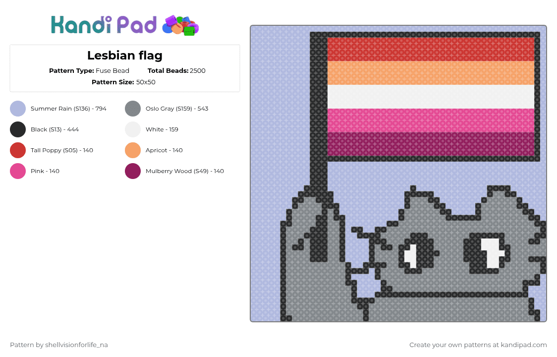 Lesbian flag - Fuse Bead Pattern by mae on Kandi Pad - gray,pink,pride,sexuality,purple,white,red orange,kitty,cat,i like girls