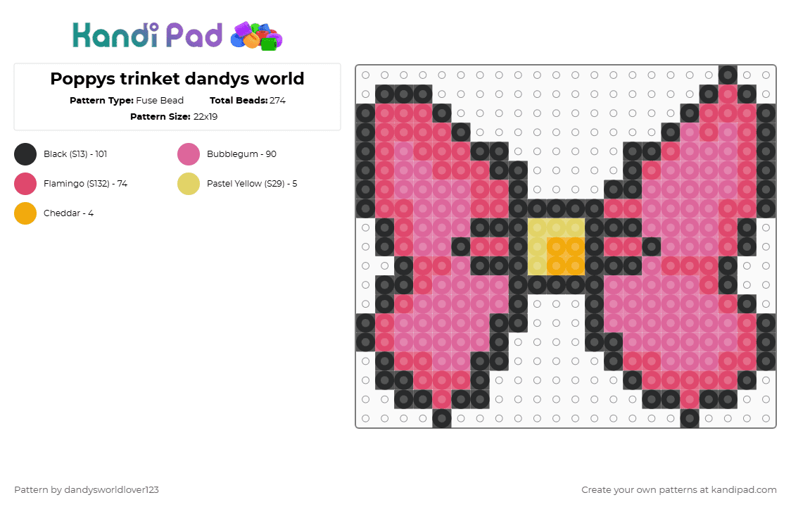 Poppys trinket dandys world - Fuse Bead Pattern by dandysworldlover123 on Kandi Pad - pink,red,poppy,dandys world,trinket,bow,modified,firstpost,dandy,world
