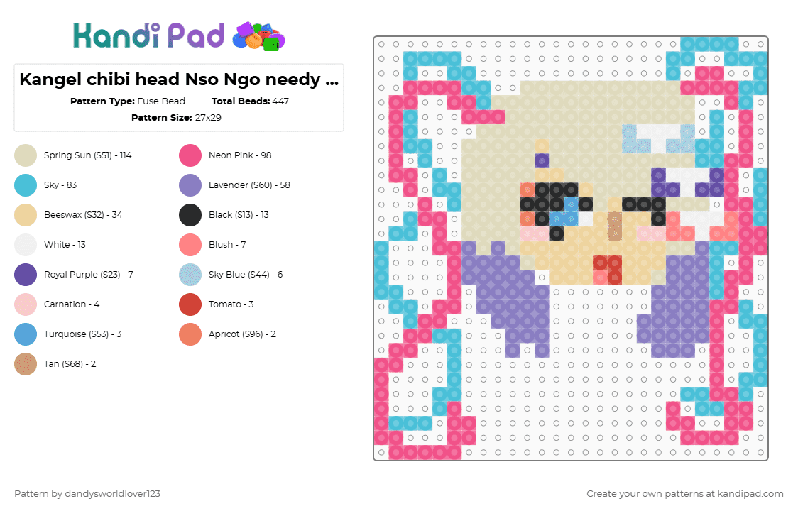 Kangel chibi head Nso Ngo needy streamer overload - Fuse Bead Pattern by dandysworldlover123 on Kandi Pad - beige,light blue,pink,nso,ngo,needy streamer overload,needy girl overload,kangel,viral,trendy,chibi
