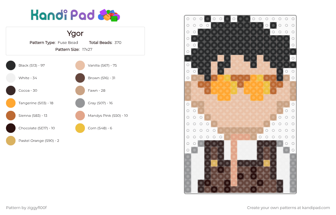 Ygor - Fuse Bead Pattern by ziggyfl00f on Kandi Pad - beige,brown,classic monsters,universal monsters,dark universe,epic universe,ygor,igor,halloween,spooky