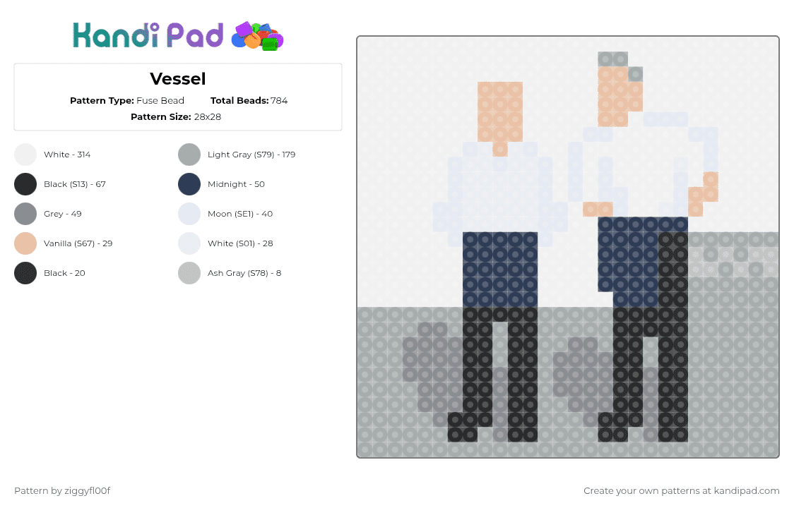 Vessel - Fuse Bead Pattern by ziggyfl00f on Kandi Pad - twenty one pilots,vessel,grey,white,black,perler beads,fuse beads,gray