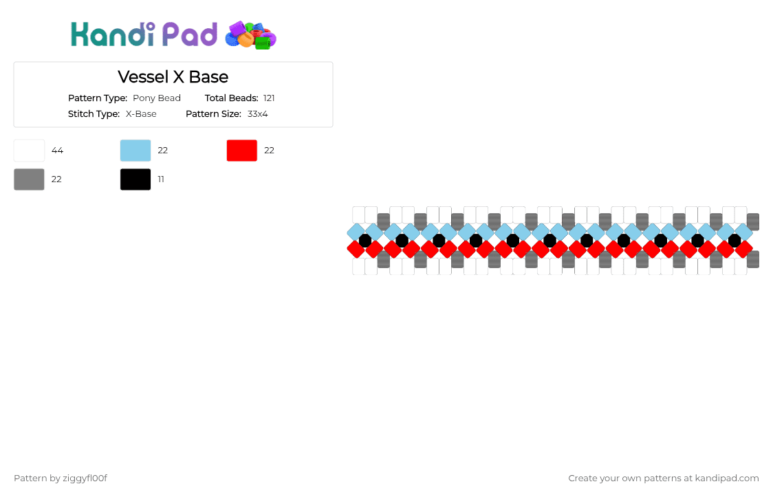 Vessel X Base - Pony Bead Pattern by ziggyfl00f on Kandi Pad - light blue,red,gray,twenty one pilots,vessel,album,music,x base,blue,regional at best