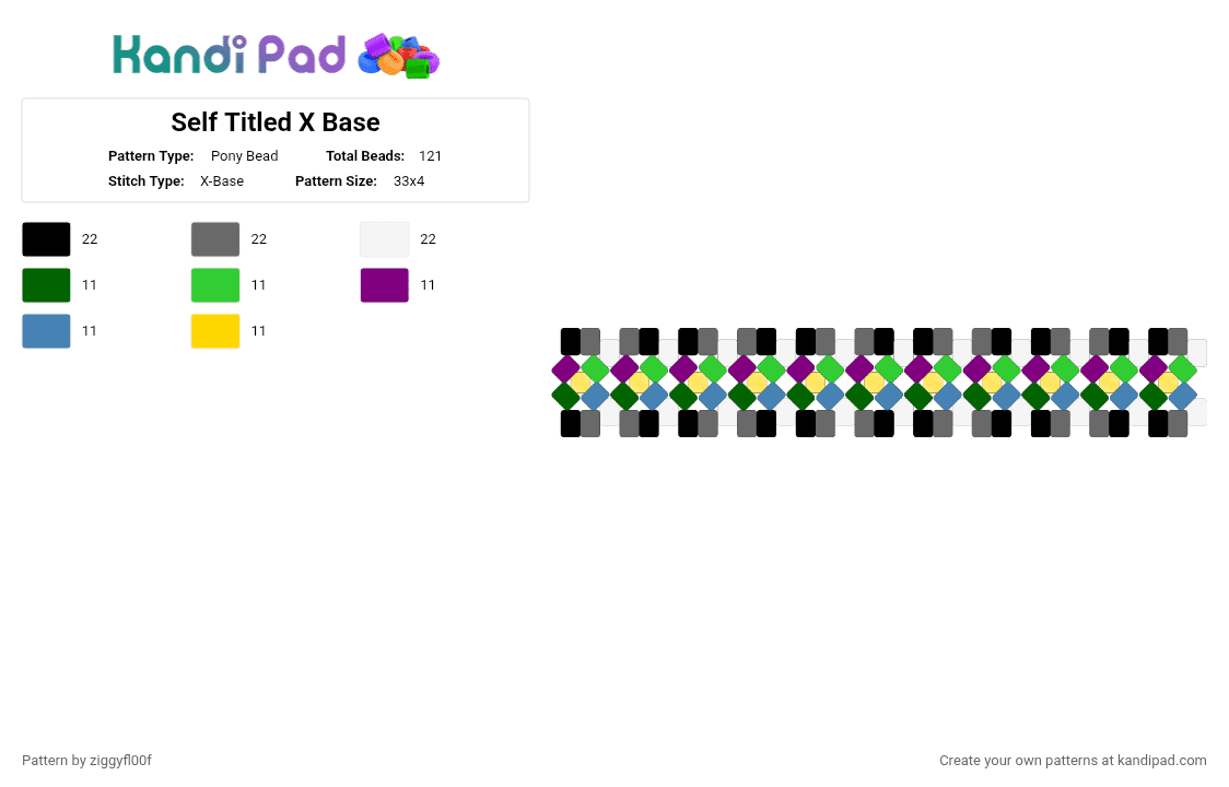 Self Titled X Base - Pony Bead Pattern by ziggyfl00f on Kandi Pad - gray,green,twenty one pilots,self titled,music,album,purple,black,x base