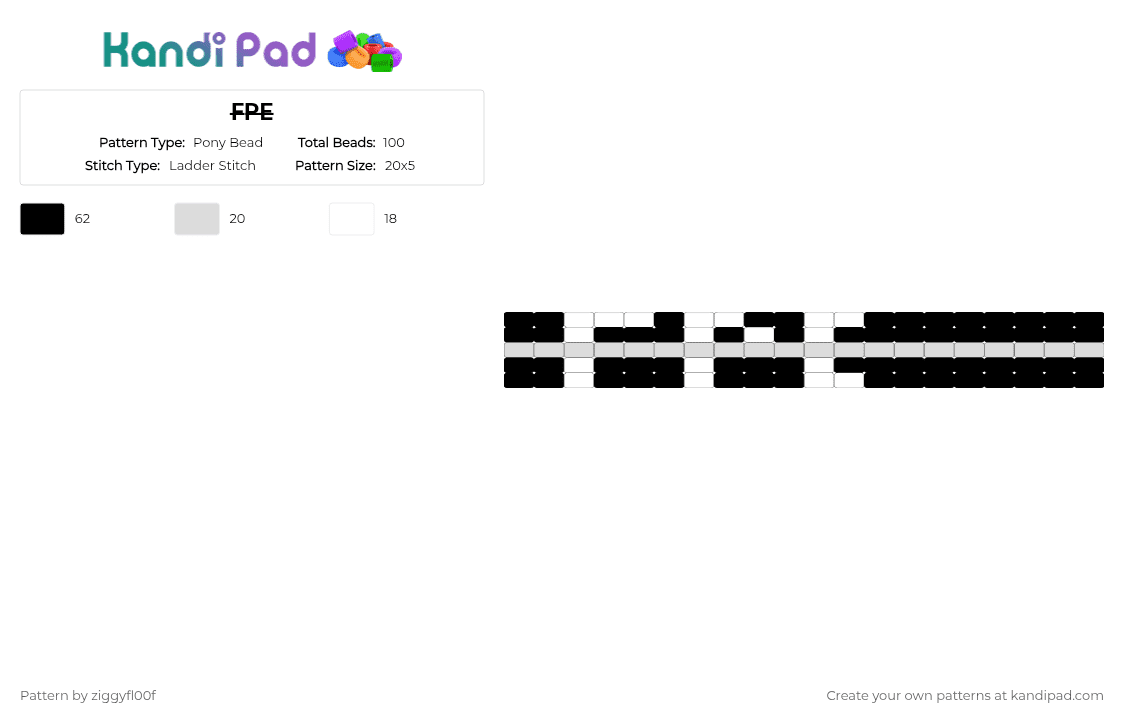 F̶P̶E̶ - Pony Bead Pattern by ziggyfl00f on Kandi Pad - twenty one pilots,fpe,few proud emotional,music,blurryface,white,black,cuff