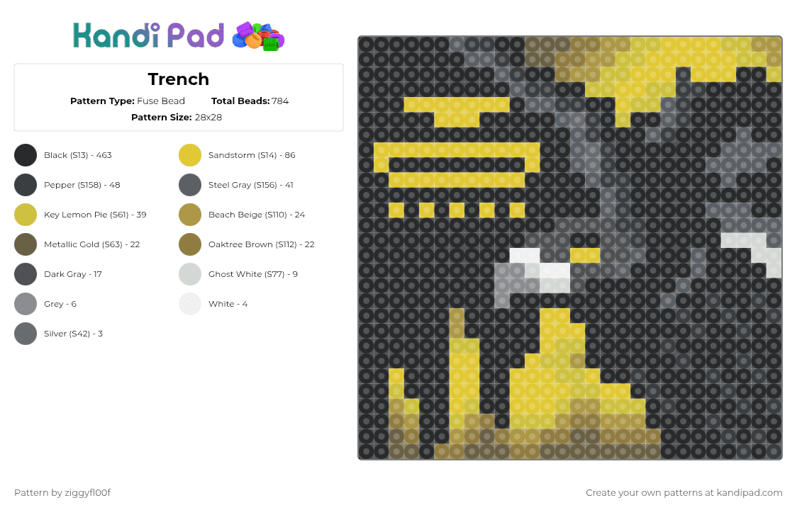 Trench - Fuse Bead Pattern by ziggyfl00f on Kandi Pad - black,gray,yellow,twenty one pilots,trench,album,music,fuse beads