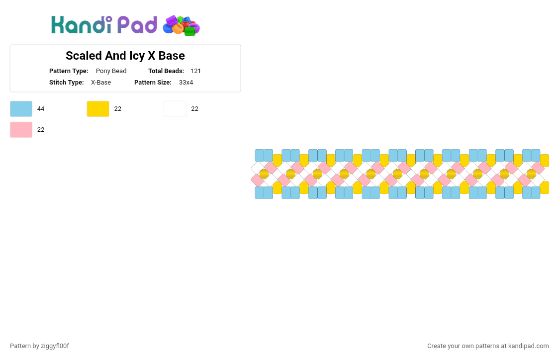 Scaled And Icy X Base - Pony Bead Pattern by ziggyfl00f on Kandi Pad - yellow,light blue,twenty one pilots,scaled and icy,album,music,x base,blue,pink
