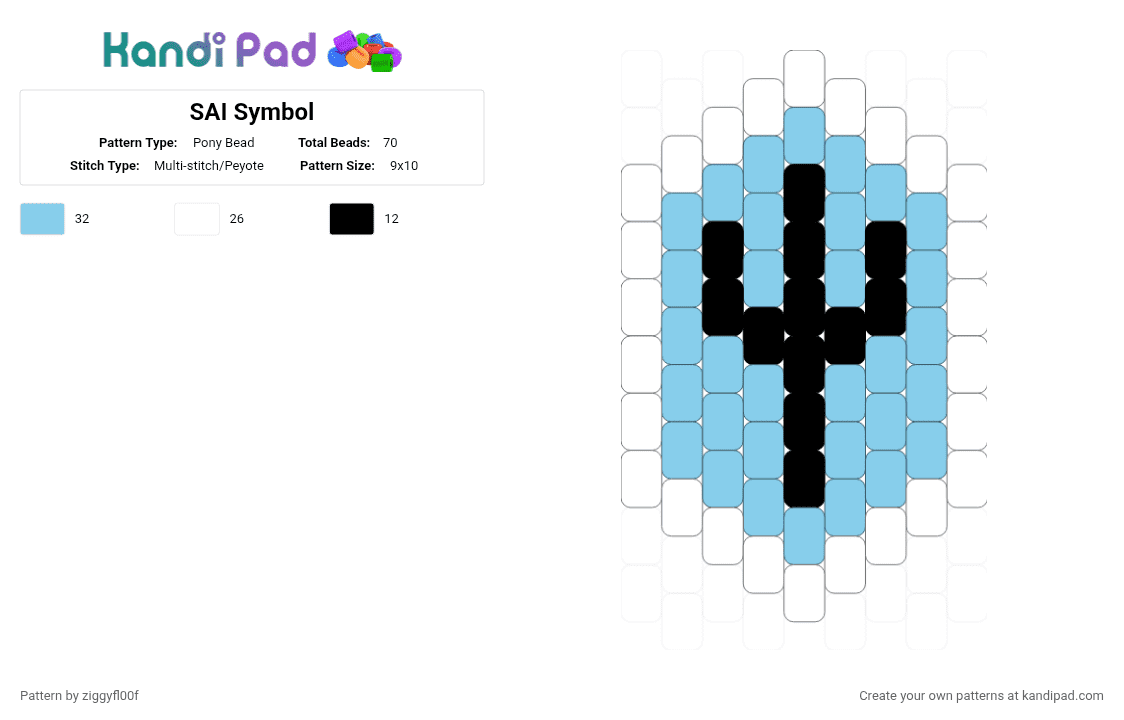 SAI Symbol - Pony Bead Pattern by ziggyfl00f on Kandi Pad - white,light blue,twenty one pilots,scaled and icy,sai,album,music,blue,keychain