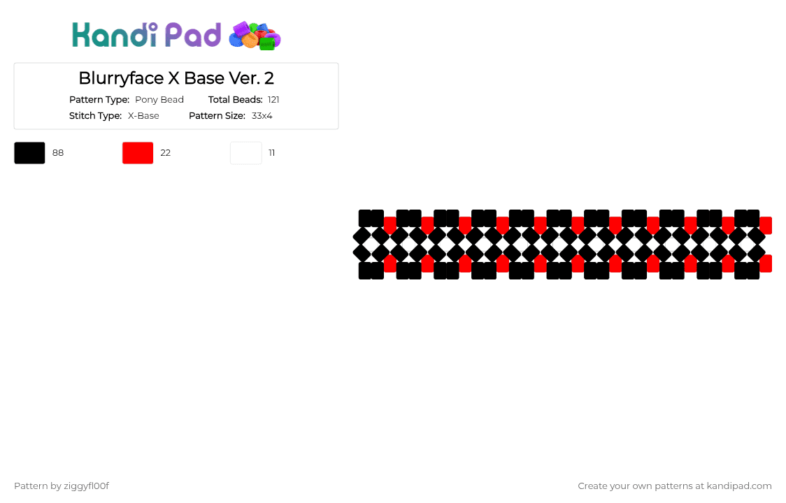 Blurryface X Base Ver. 2 - Pony Bead Pattern by ziggyfl00f on Kandi Pad - black,red,white,twenty one pilots,blurryface,album,music,x base,bfx