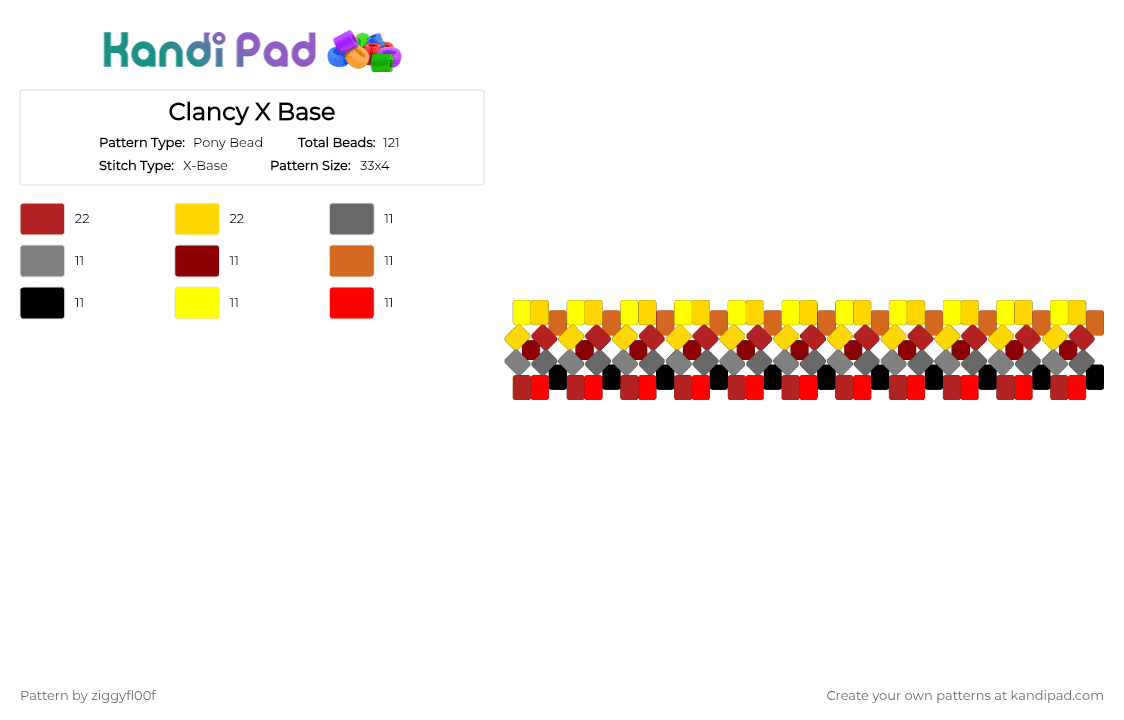 Clancy X Base - Pony Bead Pattern by ziggyfl00f on Kandi Pad - red,yellow,twenty one pilots,clancy,album,music,x base,grey